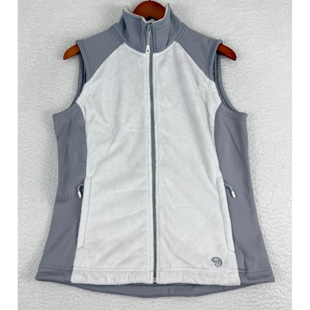 Mountain Hardwear Pyxis Fleece Vest Womens Medium Gray‎ White Full Zip Stretch